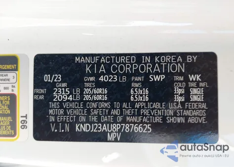 2023 Kia Soul Lx z USA, uszkodzony, nr VIN KNDJ23AU8P7876625